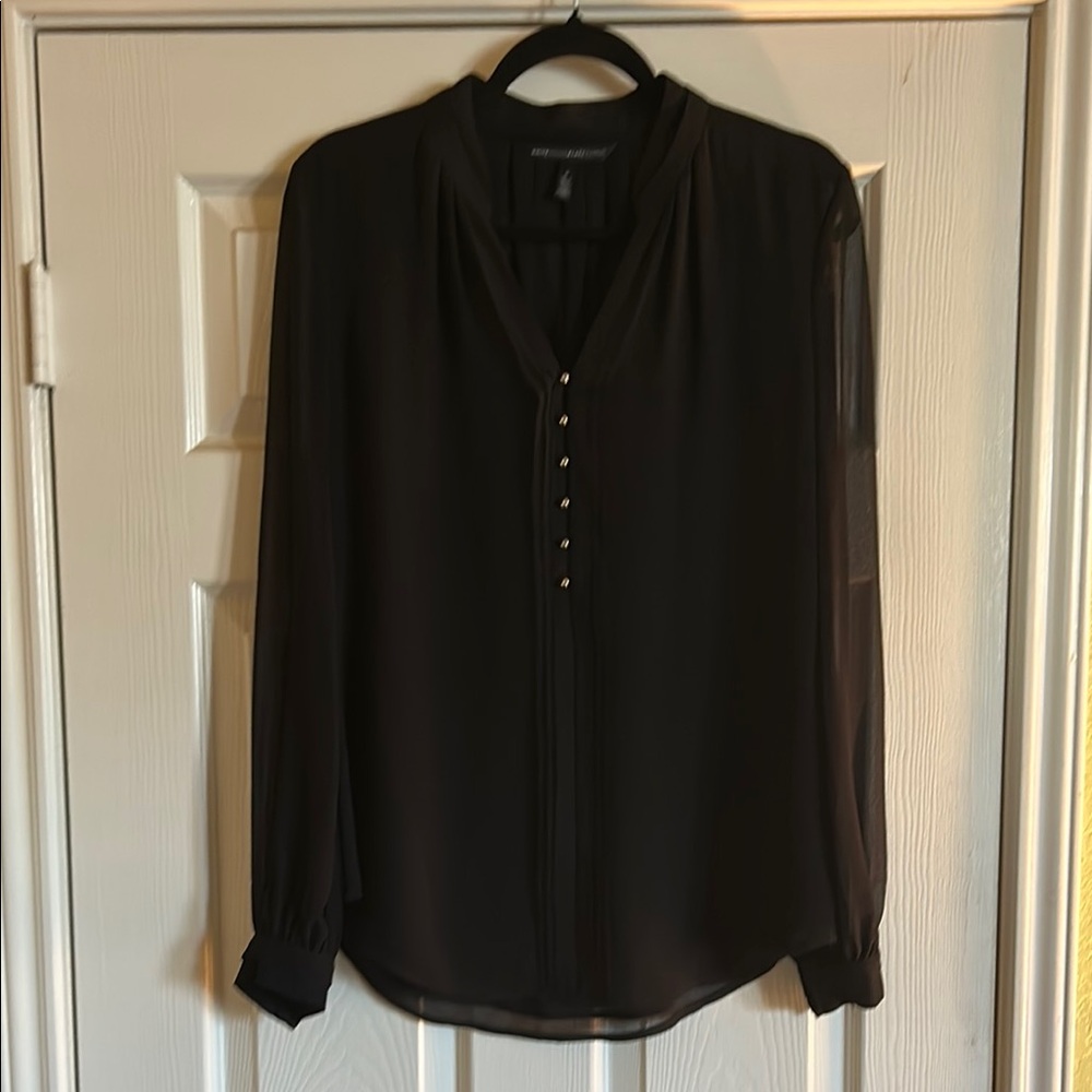 White House Black Market  Sheer Black Button-Down Blouse